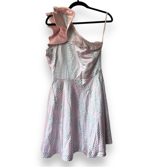 Nha Khanh Blush/Silver Metallic Ruffle One Shoulder Fit & Flare Caspian Dress - Picture 7 of 9